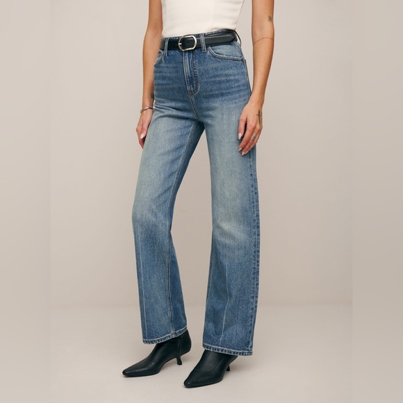 NWT Reformation Wilder Stretch High Rise Wide Leg Cropped Jeans in Merritt - Picture 1 of 8